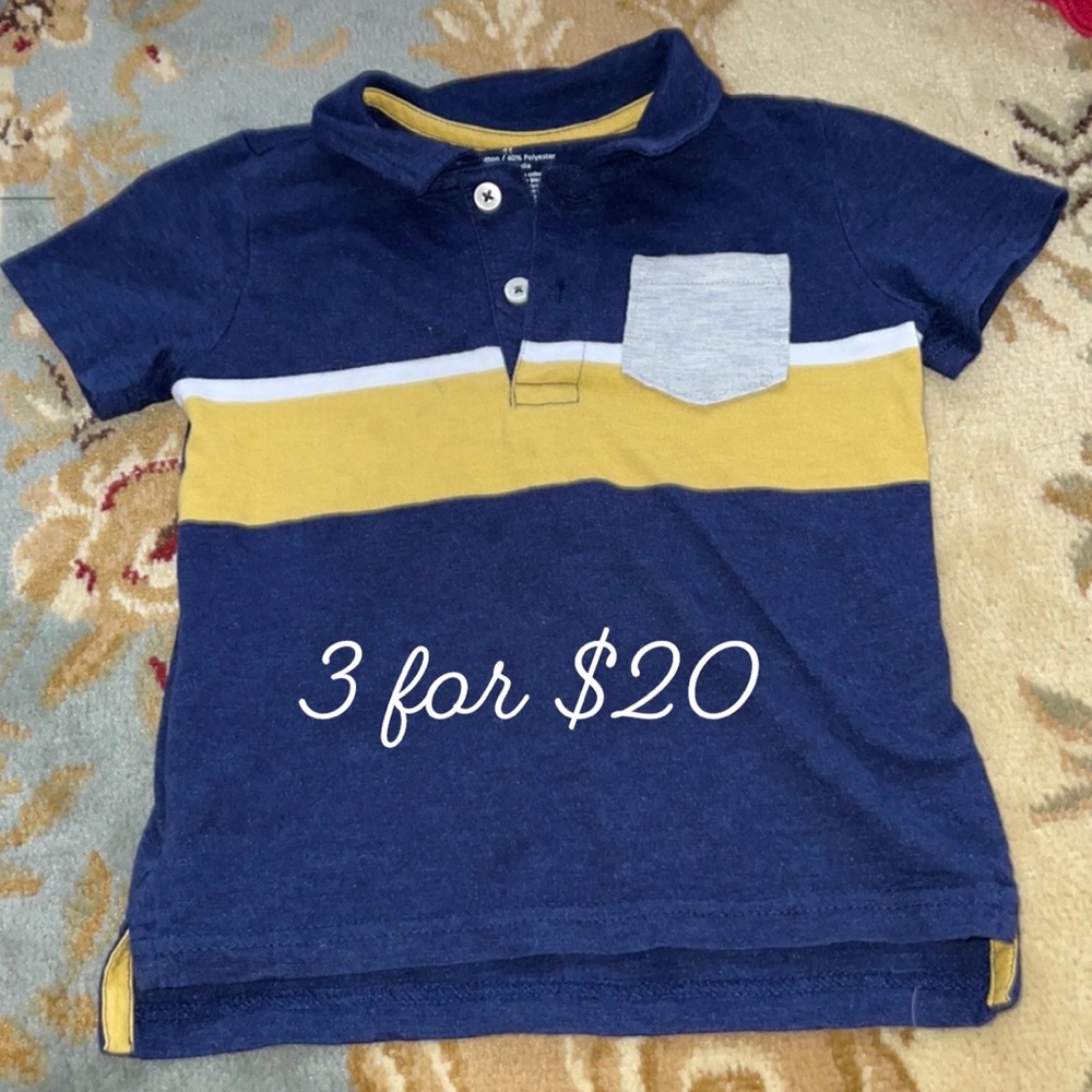 okie dokie yellow & navy striped collared shirt 4T 3itemsfor$20